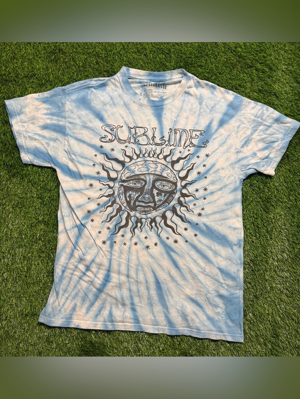 Sublime Sun Face Tie Dye Band T Shirt Blue Spiral Graphic Adult Medium